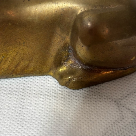 Brass Vintage Dog Figurine 7” Long Hollow FLAWED - Picture 7 of 10
